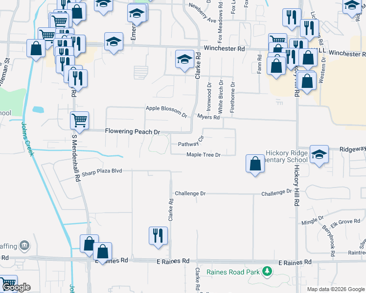 map of restaurants, bars, coffee shops, grocery stores, and more near 5597 Pathway Circle in Memphis