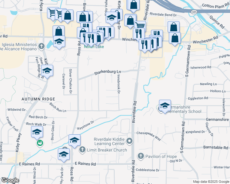 map of restaurants, bars, coffee shops, grocery stores, and more near 6875 Innsbrook Cove in Memphis