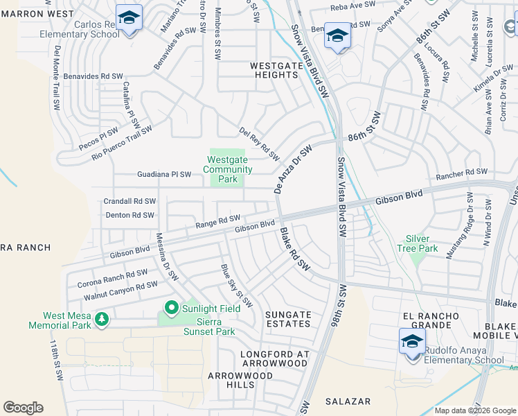 map of restaurants, bars, coffee shops, grocery stores, and more near 10008 Range Road Southwest in Albuquerque
