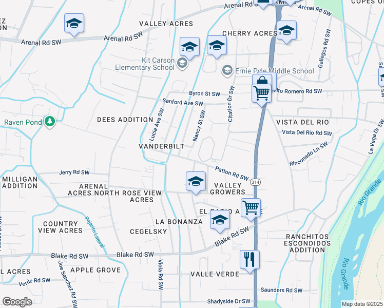 map of restaurants, bars, coffee shops, grocery stores, and more near 1829 Patton Road Southwest in Albuquerque
