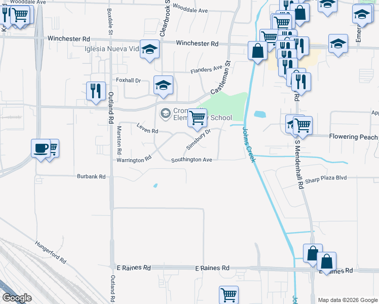map of restaurants, bars, coffee shops, grocery stores, and more near 5060 Southington Avenue in Memphis