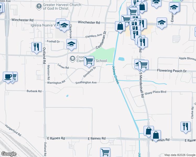 map of restaurants, bars, coffee shops, grocery stores, and more near 5102 Southington Avenue in Memphis