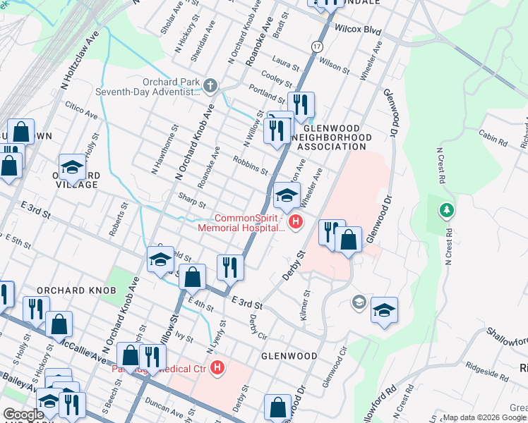 map of restaurants, bars, coffee shops, grocery stores, and more near 718 Dodson Avenue in Chattanooga