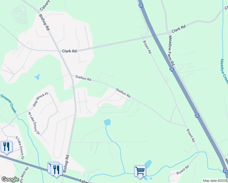 map of restaurants, bars, coffee shops, grocery stores, and more near 242 Stallion Road in Inman