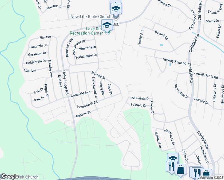map of restaurants, bars, coffee shops, grocery stores, and more near 1921 Lass Street in Fayetteville
