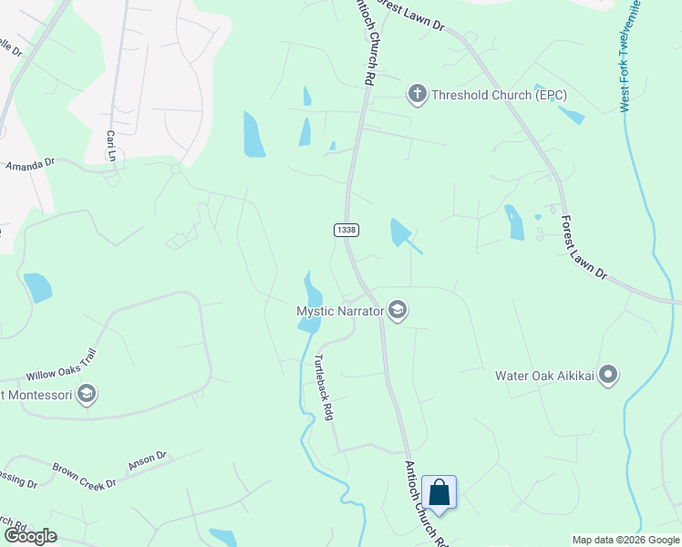 map of restaurants, bars, coffee shops, grocery stores, and more near 406 Turtleback Ridge in Weddington