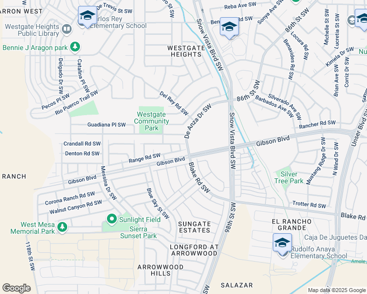 map of restaurants, bars, coffee shops, grocery stores, and more near 10008 Range Road Southwest in Albuquerque