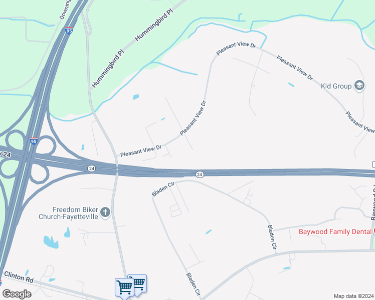 map of restaurants, bars, coffee shops, grocery stores, and more near 409 Kiki Drive in Fayetteville