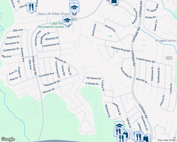 map of restaurants, bars, coffee shops, grocery stores, and more near 7715 Adolphus Drive in Fayetteville