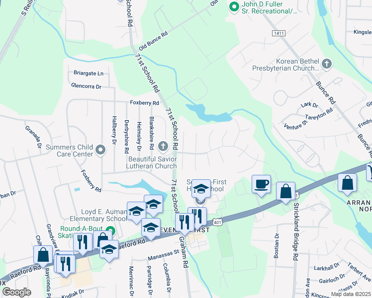 map of restaurants, bars, coffee shops, grocery stores, and more near 1425 Cantrell Court in Fayetteville