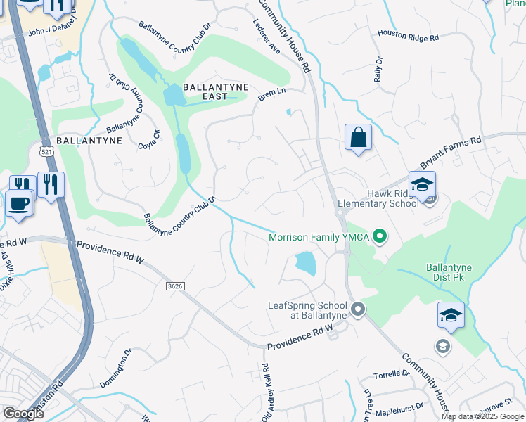 map of restaurants, bars, coffee shops, grocery stores, and more near 10121 Paradise Ridge Road in Charlotte