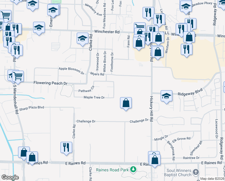 map of restaurants, bars, coffee shops, grocery stores, and more near 3870 Pinbranch Court in Memphis