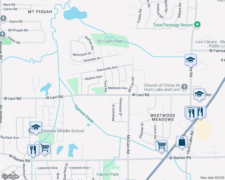 map of restaurants, bars, coffee shops, grocery stores, and more near 506 West Levi Road in Memphis