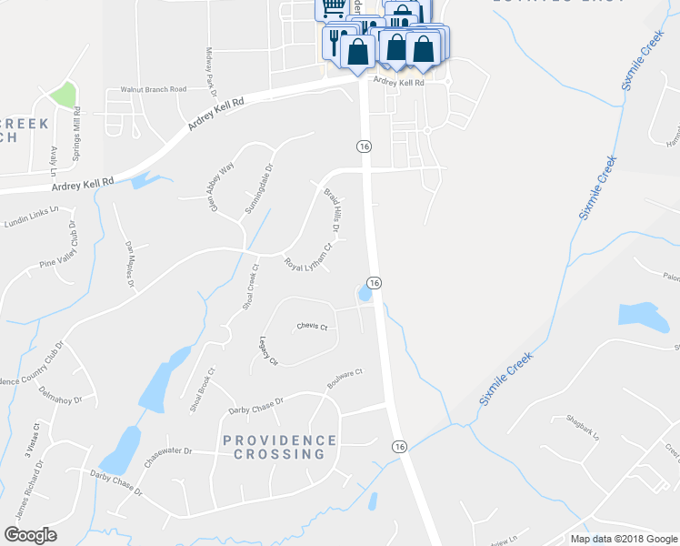 map of restaurants, bars, coffee shops, grocery stores, and more near 5513 Bellerive Court in Charlotte