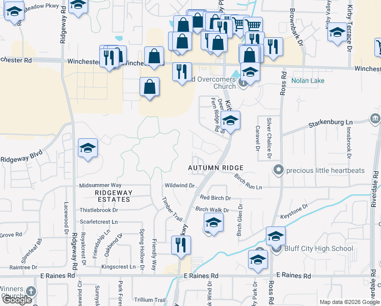 map of restaurants, bars, coffee shops, grocery stores, and more near 3855 Glencoe Drive in Memphis
