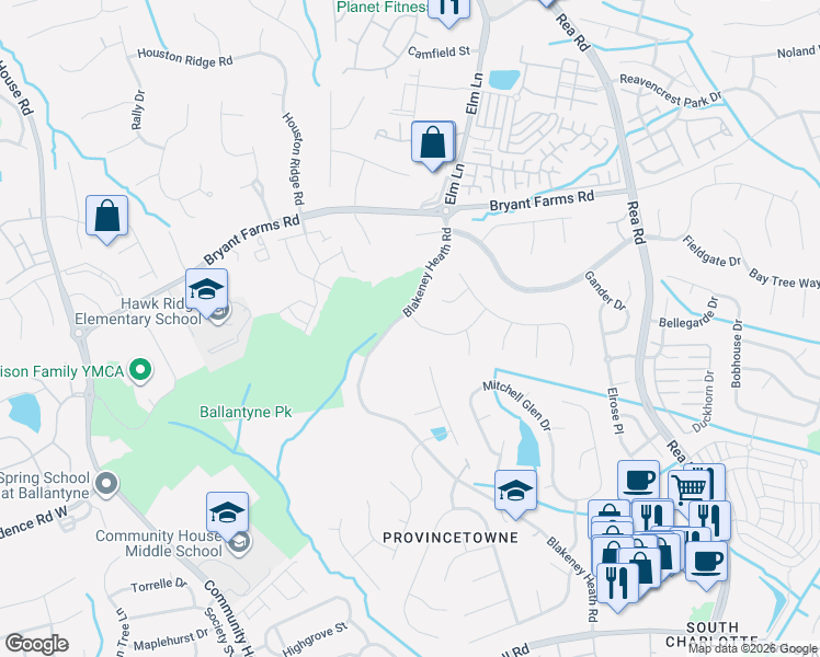 map of restaurants, bars, coffee shops, grocery stores, and more near in Charlotte