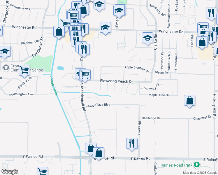 map of restaurants, bars, coffee shops, grocery stores, and more near 3875 Apricot Cove in Memphis