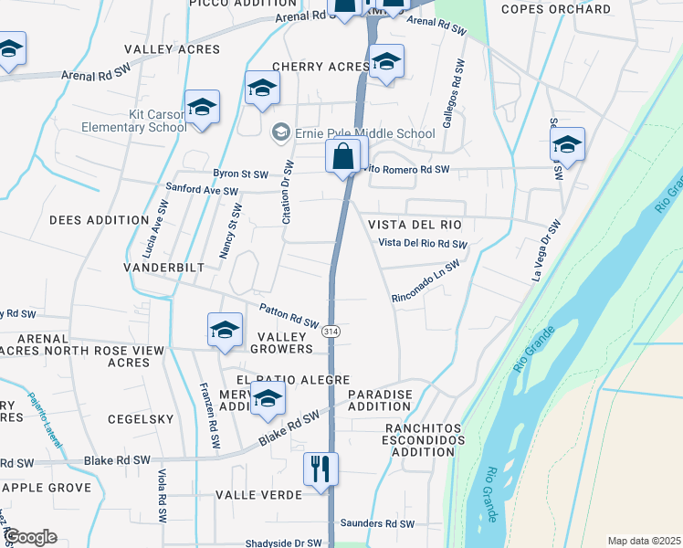map of restaurants, bars, coffee shops, grocery stores, and more near 1549 Rinconado Lane Southwest in Albuquerque
