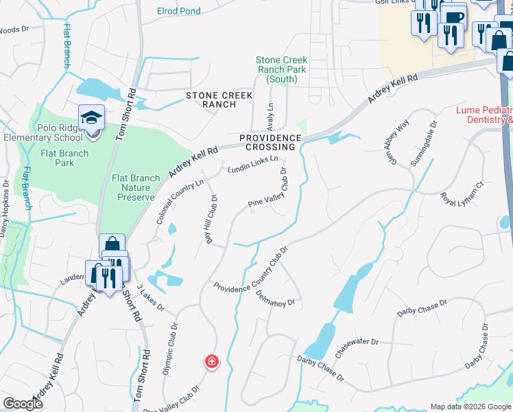 map of restaurants, bars, coffee shops, grocery stores, and more near 6309 Royal Aberdeen Court in Charlotte