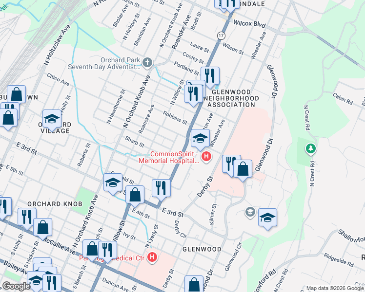 map of restaurants, bars, coffee shops, grocery stores, and more near 710 Dodson Avenue in Chattanooga