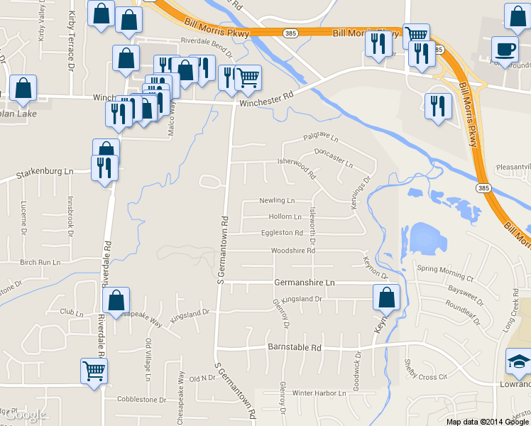 map of restaurants, bars, coffee shops, grocery stores, and more near 7261 Hollorn Lane in Memphis