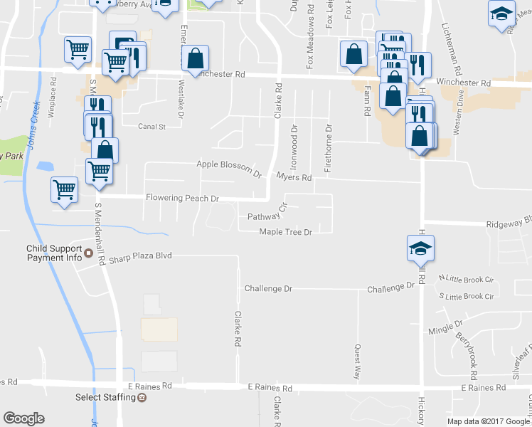 map of restaurants, bars, coffee shops, grocery stores, and more near 5622 Pathway Circle in Memphis