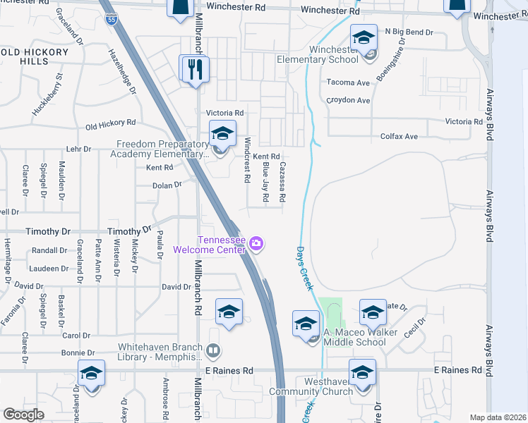 map of restaurants, bars, coffee shops, grocery stores, and more near 1827 Dale Lavern Road in Memphis