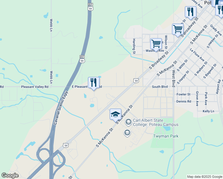 map of restaurants, bars, coffee shops, grocery stores, and more near 1612 South Broadway Street in Poteau