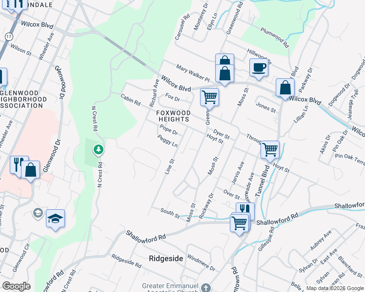 map of restaurants, bars, coffee shops, grocery stores, and more near 1020 Line Street in Chattanooga