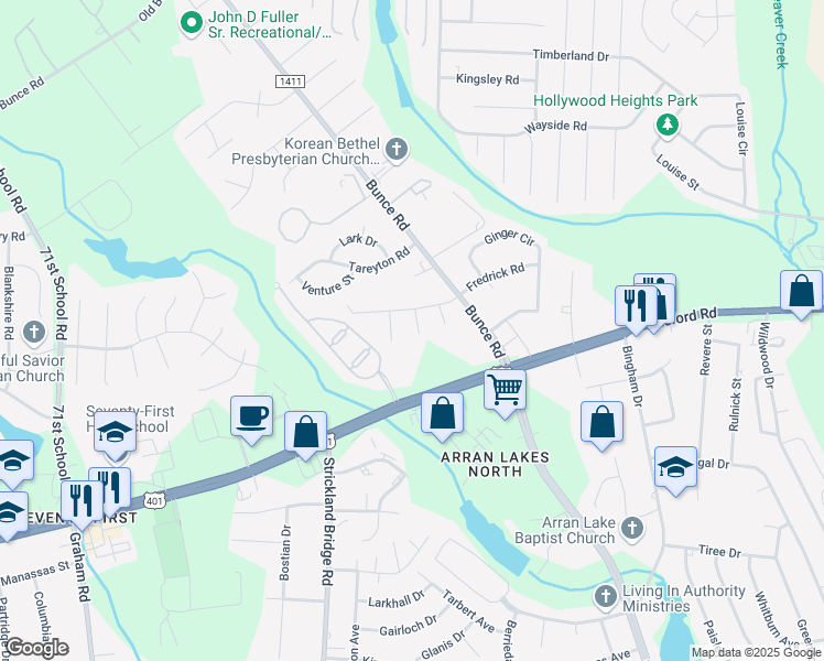 map of restaurants, bars, coffee shops, grocery stores, and more near 974 Kipp Circle in Fayetteville