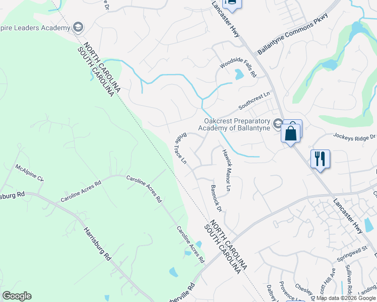 map of restaurants, bars, coffee shops, grocery stores, and more near 14616 Eastgrove Drive in Pineville