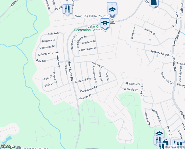 map of restaurants, bars, coffee shops, grocery stores, and more near 1932 Lioncoward Drive in Fayetteville