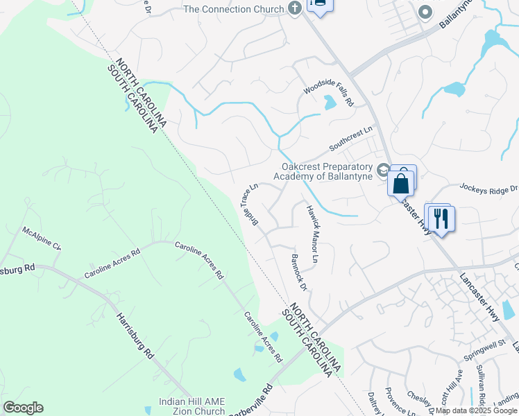 map of restaurants, bars, coffee shops, grocery stores, and more near 14616 Eastgrove Drive in Pineville
