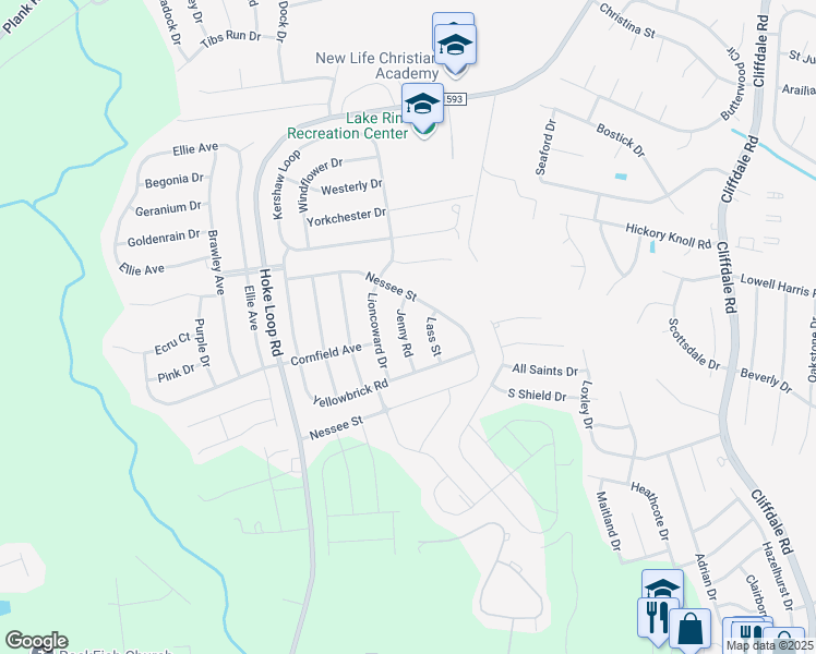 map of restaurants, bars, coffee shops, grocery stores, and more near 1917 Jenny Road in Fayetteville