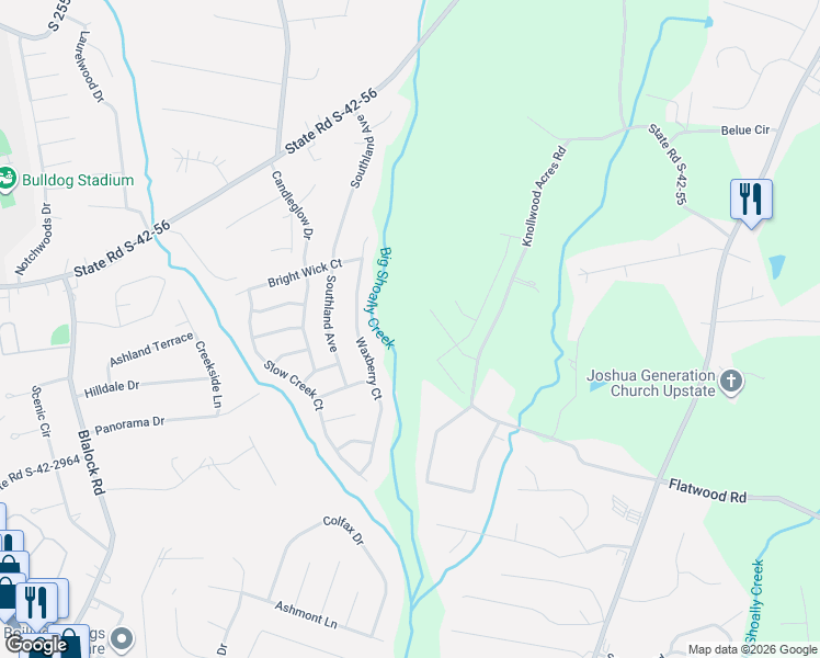 map of restaurants, bars, coffee shops, grocery stores, and more near 214 Waxberry Court in Boiling Springs