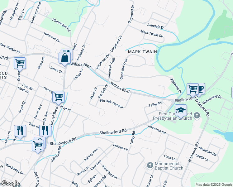 map of restaurants, bars, coffee shops, grocery stores, and more near 3902 Daleview Terrace in Chattanooga