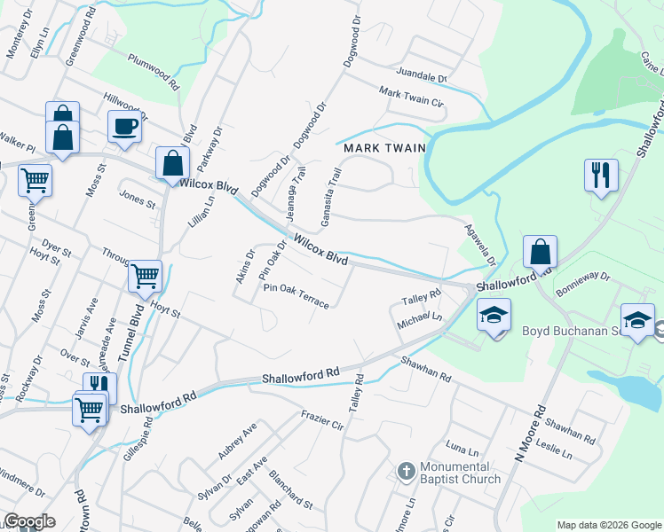 map of restaurants, bars, coffee shops, grocery stores, and more near 3902 Daleview Terrace in Chattanooga