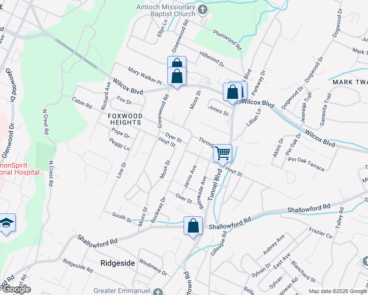 map of restaurants, bars, coffee shops, grocery stores, and more near 1110 Rockway Drive in Chattanooga