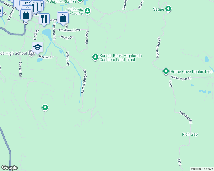 map of restaurants, bars, coffee shops, grocery stores, and more near 777 Ravenel Ridge Road in Highlands