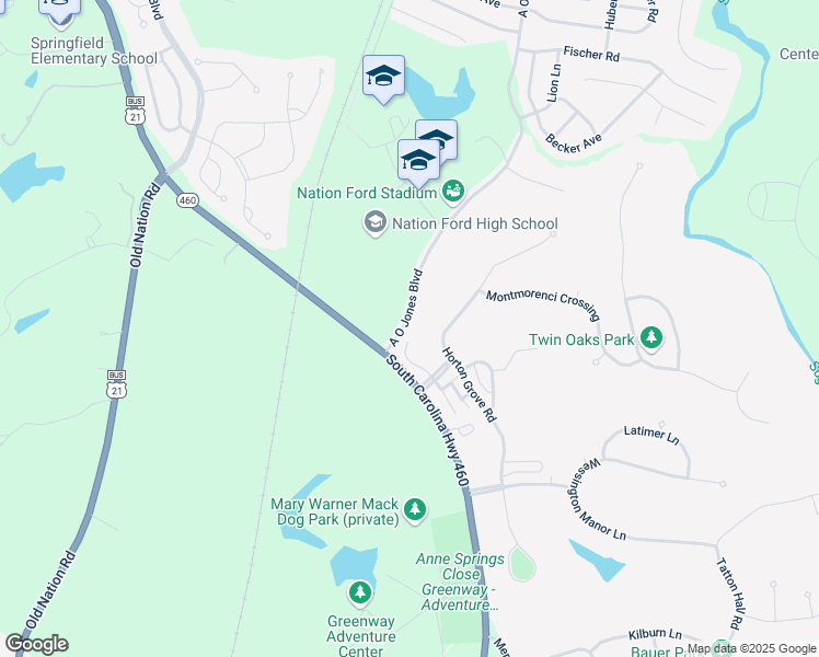 map of restaurants, bars, coffee shops, grocery stores, and more near 246 Crowded Roots Road in Fort Mill