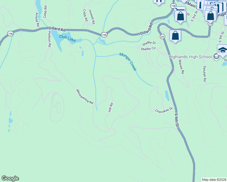 map of restaurants, bars, coffee shops, grocery stores, and more near 96 Hill Rd in Highlands