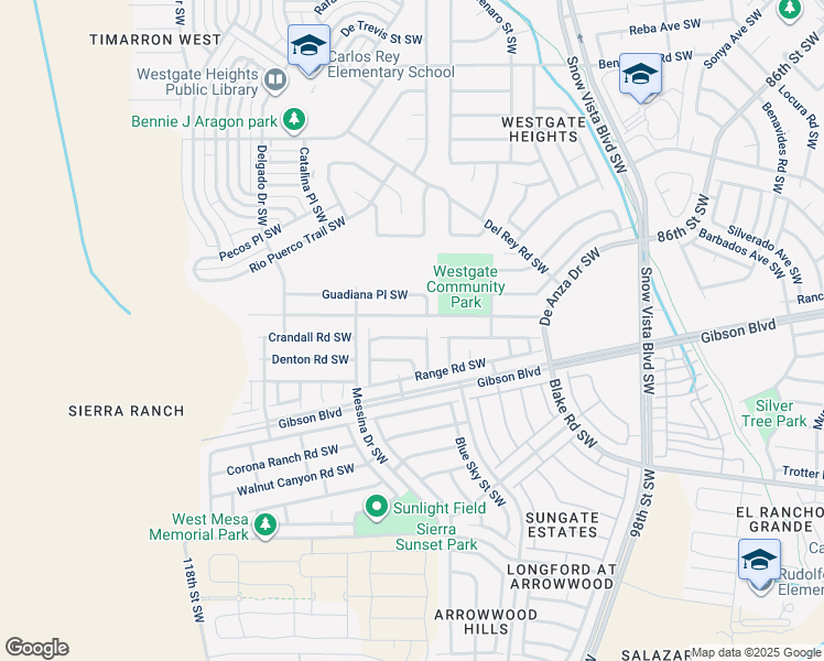 map of restaurants, bars, coffee shops, grocery stores, and more near 10315 Sandy Flats Avenue Southwest in Albuquerque