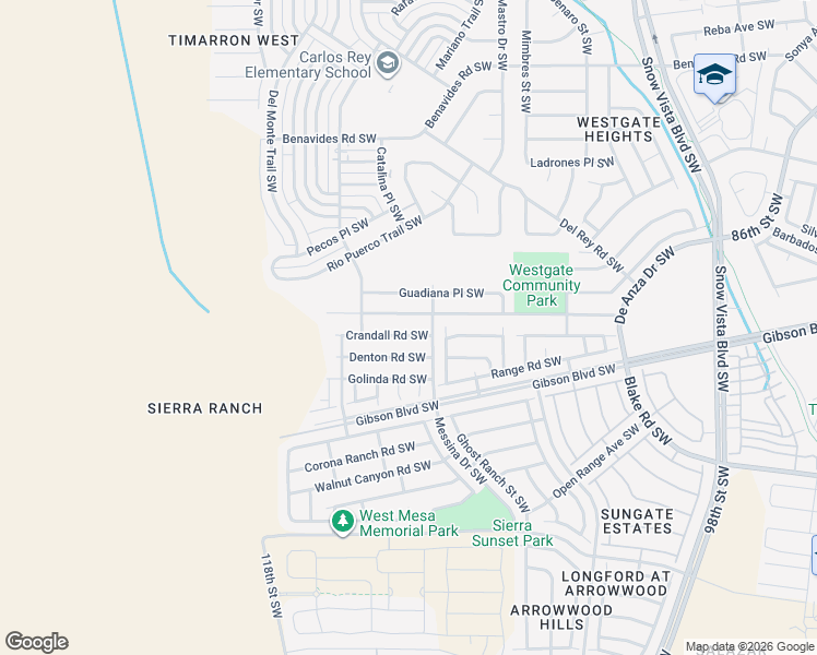 map of restaurants, bars, coffee shops, grocery stores, and more near 10609 Cartagena Avenue Southwest in Albuquerque