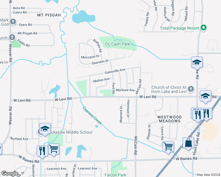 map of restaurants, bars, coffee shops, grocery stores, and more near 545 Monteagle Drive in Memphis