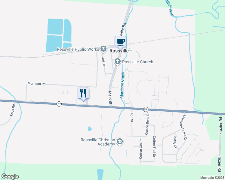 map of restaurants, bars, coffee shops, grocery stores, and more near 20 Lafayette Cove in Rossville