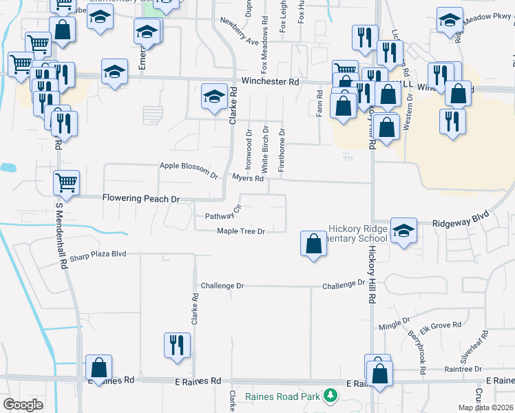 map of restaurants, bars, coffee shops, grocery stores, and more near 5687 Winter Tree Drive in Memphis