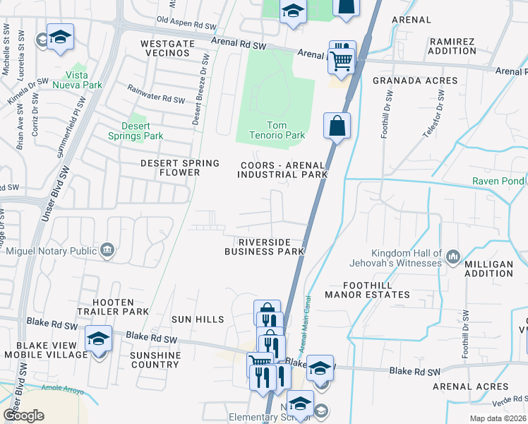 map of restaurants, bars, coffee shops, grocery stores, and more near George Street Southwest in Albuquerque