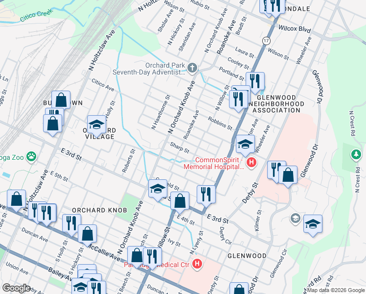 map of restaurants, bars, coffee shops, grocery stores, and more near 1917 Jackson Street in Chattanooga