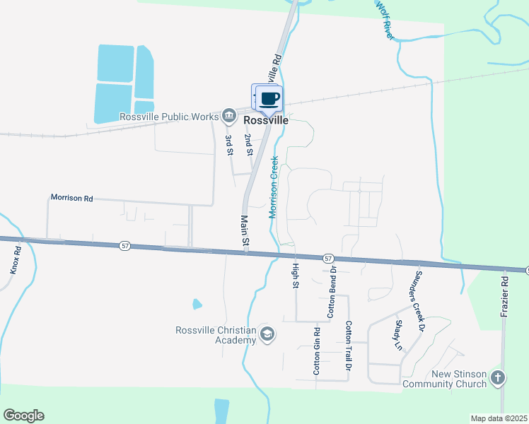 map of restaurants, bars, coffee shops, grocery stores, and more near 80 Lafayette Cove in Rossville