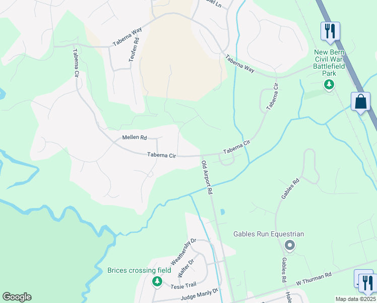 map of restaurants, bars, coffee shops, grocery stores, and more near 606 Taberna Circle in New Bern